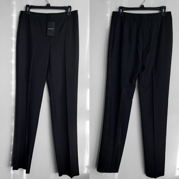 NWT Emporio Armani Black Virgin Wool Pleated Front Straight Leg Trouser Pants - Picture 6 of 14